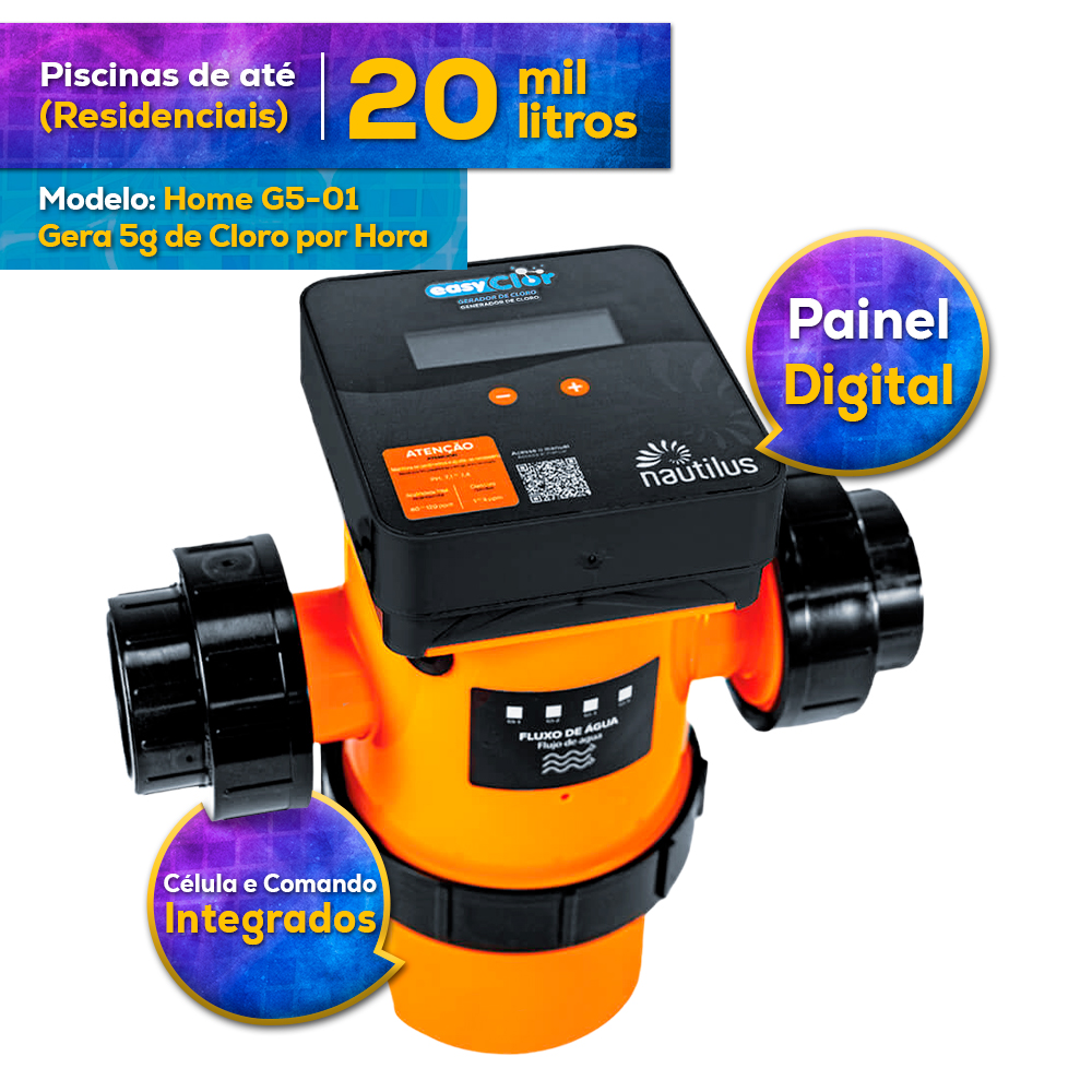 Gerador de cloro Nautilus EasyClor HOME G5-01 - 5 gramas