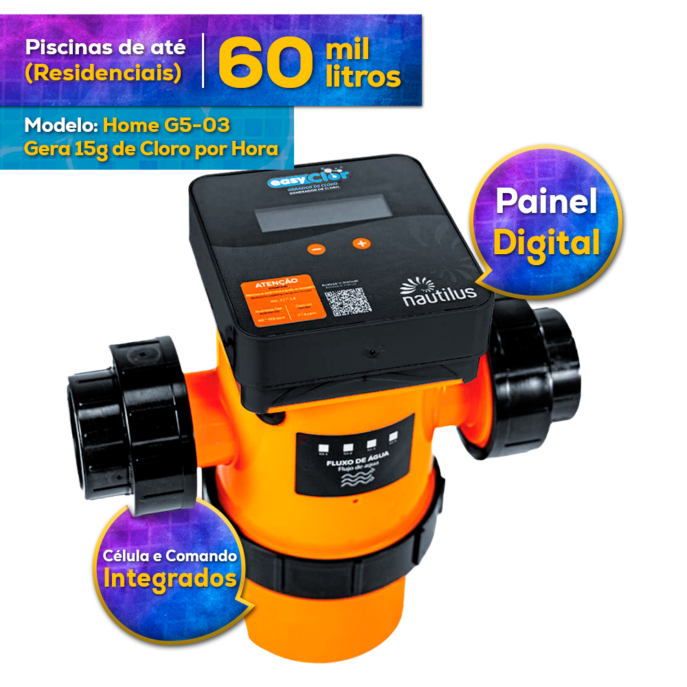 Gerador de cloro Nautilus EasyClor HOME G5-03 - 15 gramas