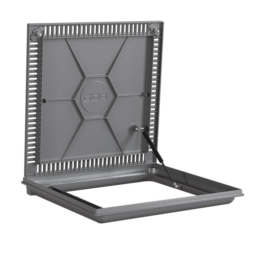 TAMPAO 80 X 80 CM ART REB. C. GRELHA P/ CASA DE MAQUINA CINZA MARTELADO - Imagem 2